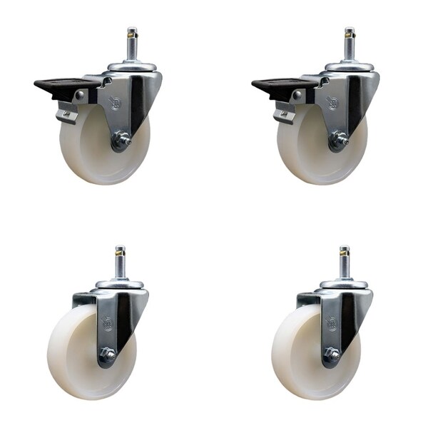 Service Caster 4'' Nylon Wheel Swivel 7/16'' Grip Ring Stem Caster Set 2 Brakes, 4PK SCC-GR20S414-NYS-PLB-716138-2-S-2 - main